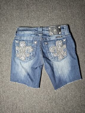 Miss Me Buckle Denim Jean Cut Off Shorts Tag Size 27 Distressed Bling